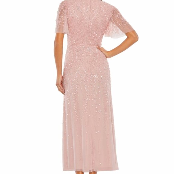 NWT $598 Size 6 Mac Duggal Beaded Butterfly Sleeve Dress - Rose - Picture 3 of 5